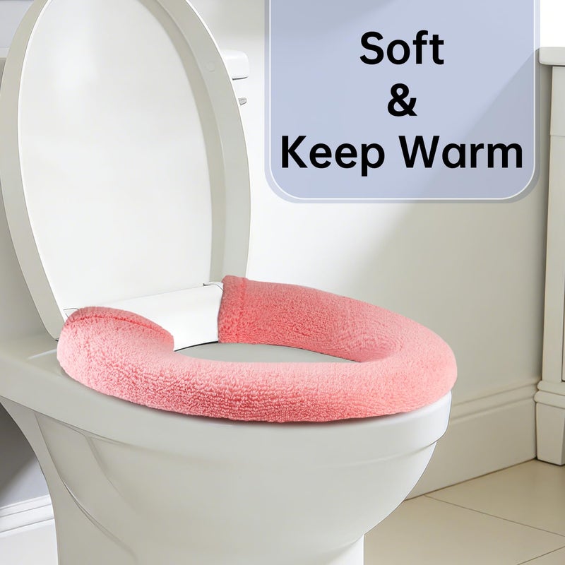 SENOMOR Toilet Seat Cover,Bathroom Soft Thicker Warmer with Snaps Fixed Stretchable Washable Fiber Cloth Toilet Seat Covers Pads Easy Installation& Cleaning (pink) - Image 4